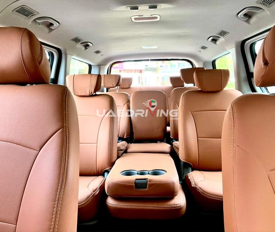 An image of Hyundai H1 car's interior featuring sophisticated tan leather seating.