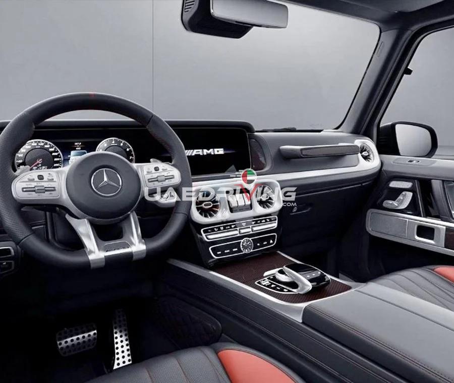 Mercedes Benz G 63 car's cabin showcasing its premium materials and advanced technology